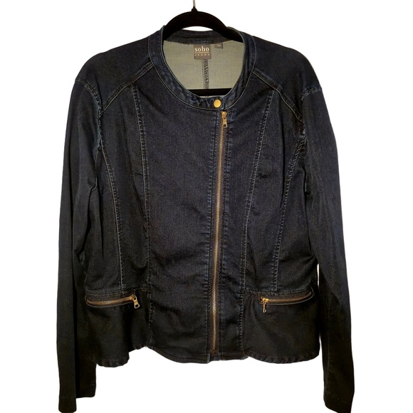 New York & Company Jackets & Blazers - Soho New York Company Jacket Womens XL Dark Denim Moto Peplum Zippered Baddie Y2